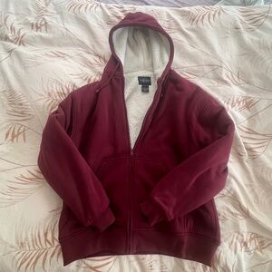 Sherpa lined zip hoody Jacket, burgundy, XL